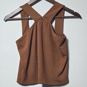 Crown Of Hearts Sleevless Ribbed Brown Neutral Top Girls